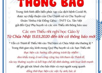 Nghỉ học Giáo lý từ Chúa Nhật 15/03