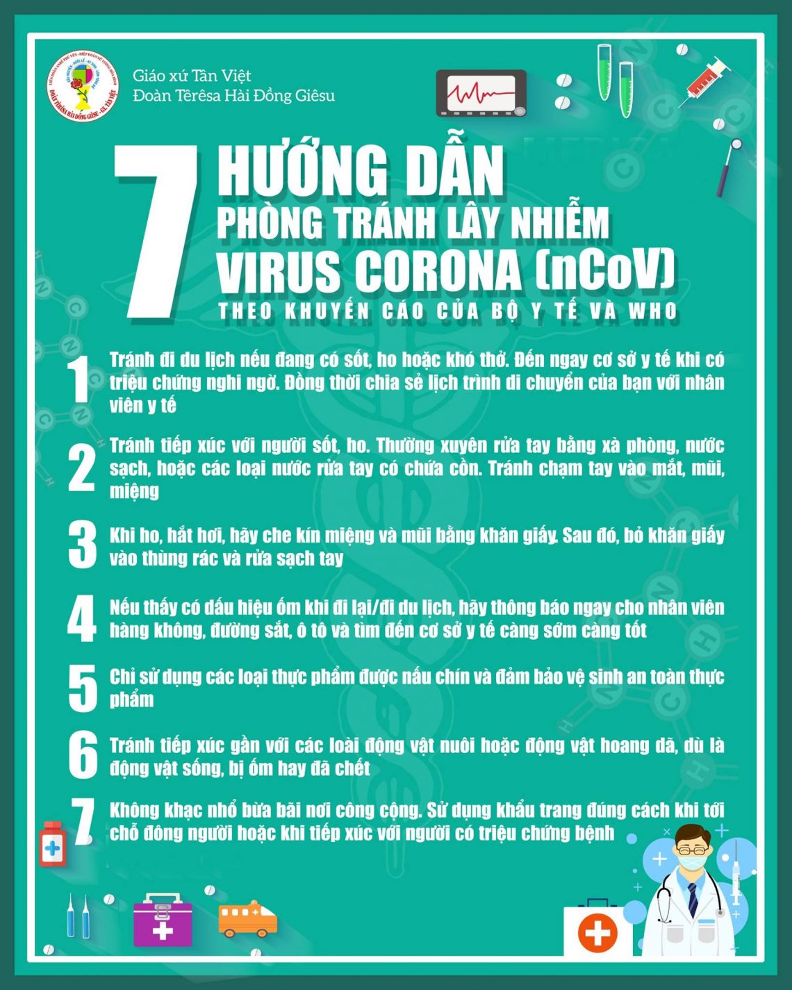 Hướng dẫn phòng chống lây nhiễm Virus Corona (nCoV) theo khuyến cáo của bộ y tế và WHO