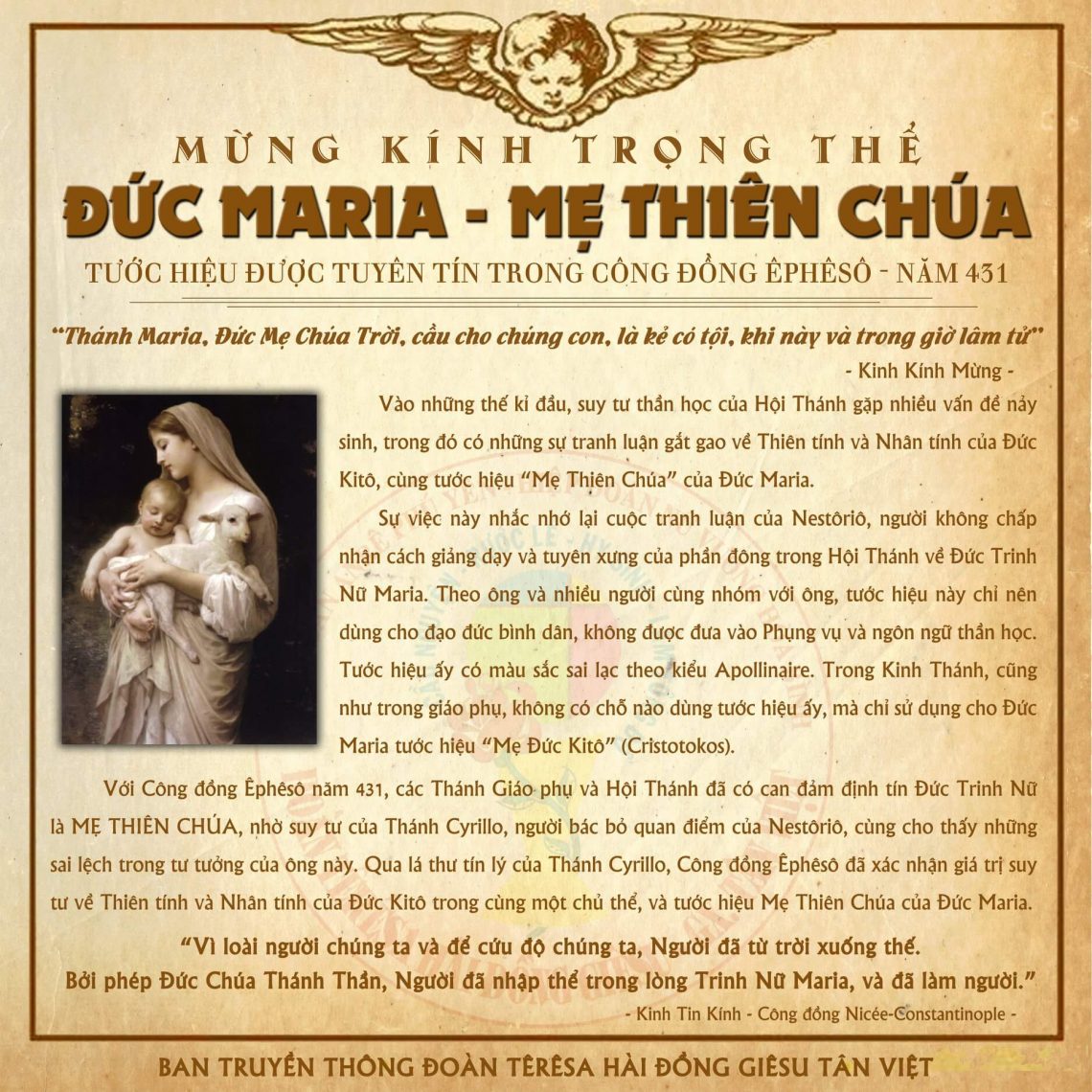 Mừng kính trọng thể Đức Maria – Mẹ Thiên Chúa
