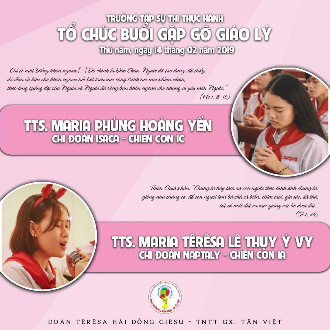 Trưởng tập sự thi thực hành – Tổ chức buổi gặp gỡ giáo lý (Thứ năm, 14/02)