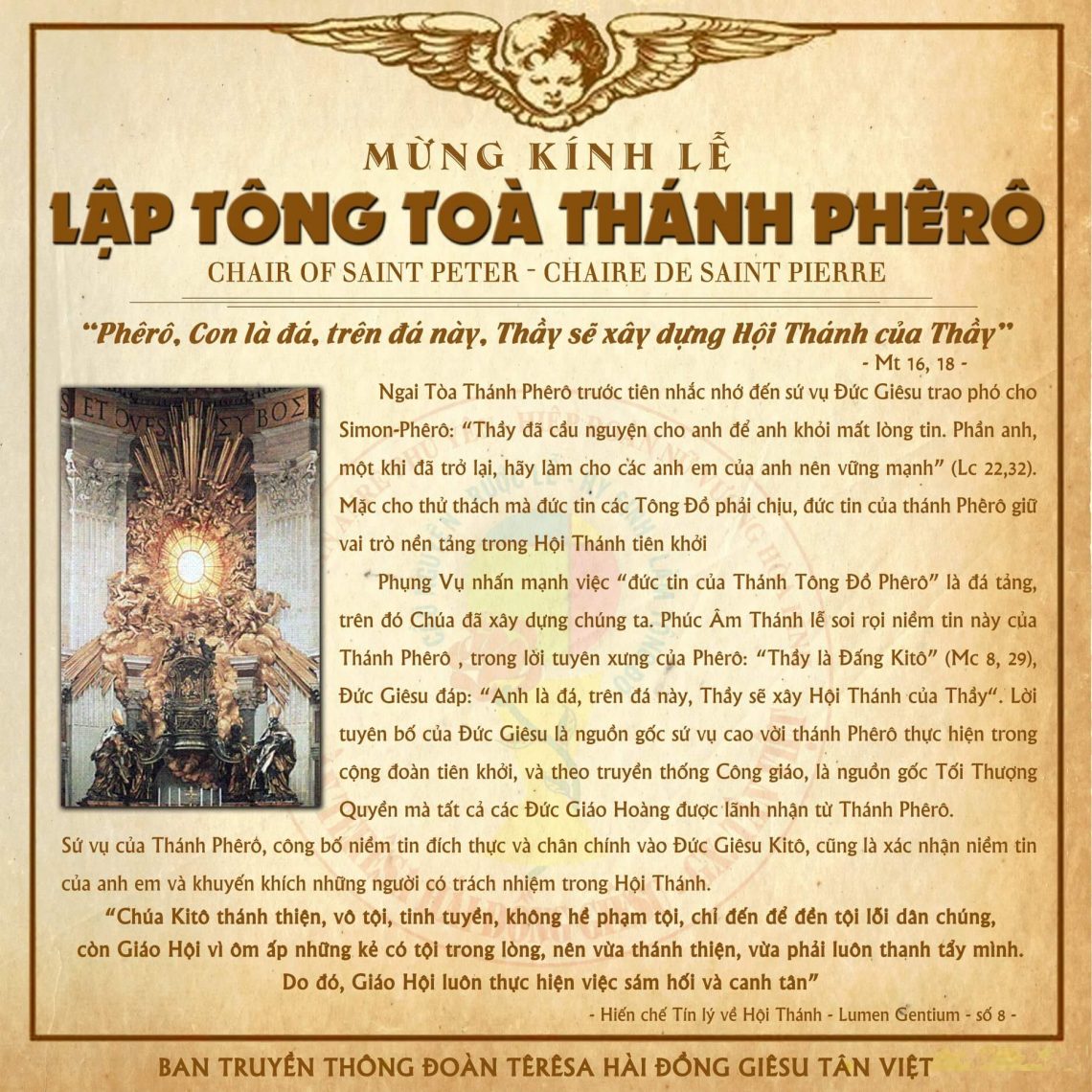 Mừng kính lễ Lập Tông Toà Thánh Phêrô