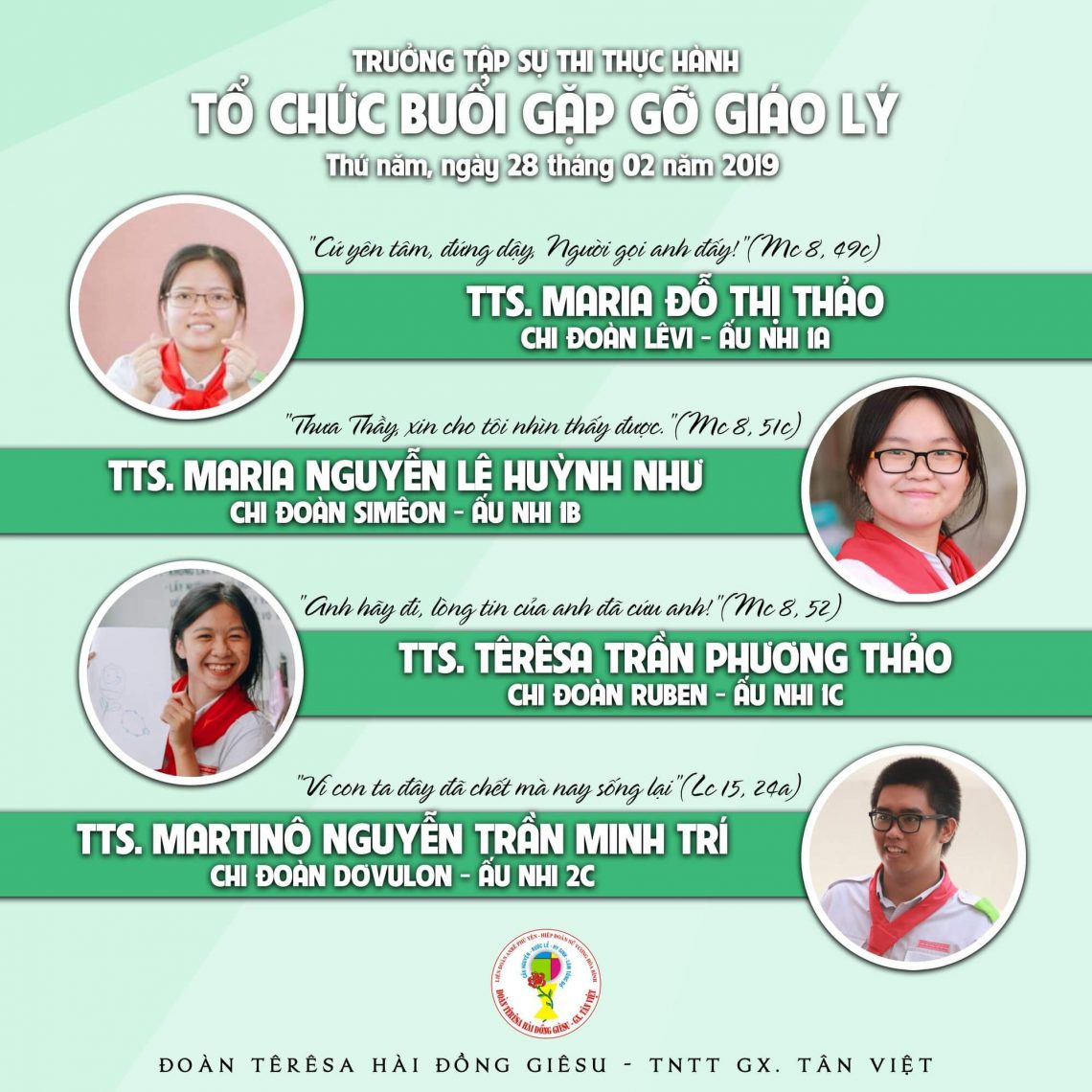 Trưởng tập sự thi thực hành – Tổ chức buổi gặp gỡ giáo lý 2019