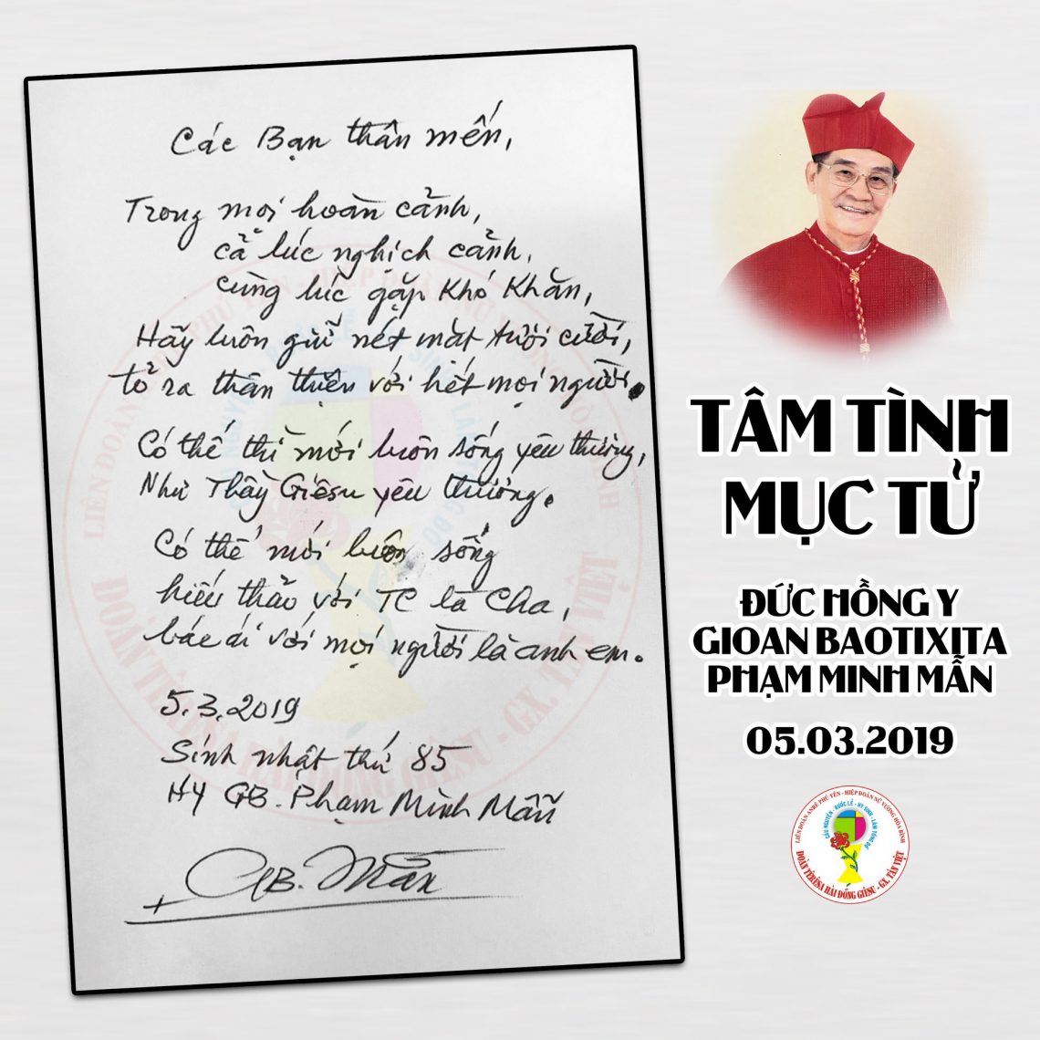 Tâm tình mục tử – Đức Hồng Y Gioan Baotixita Phạm Minh Mẫn