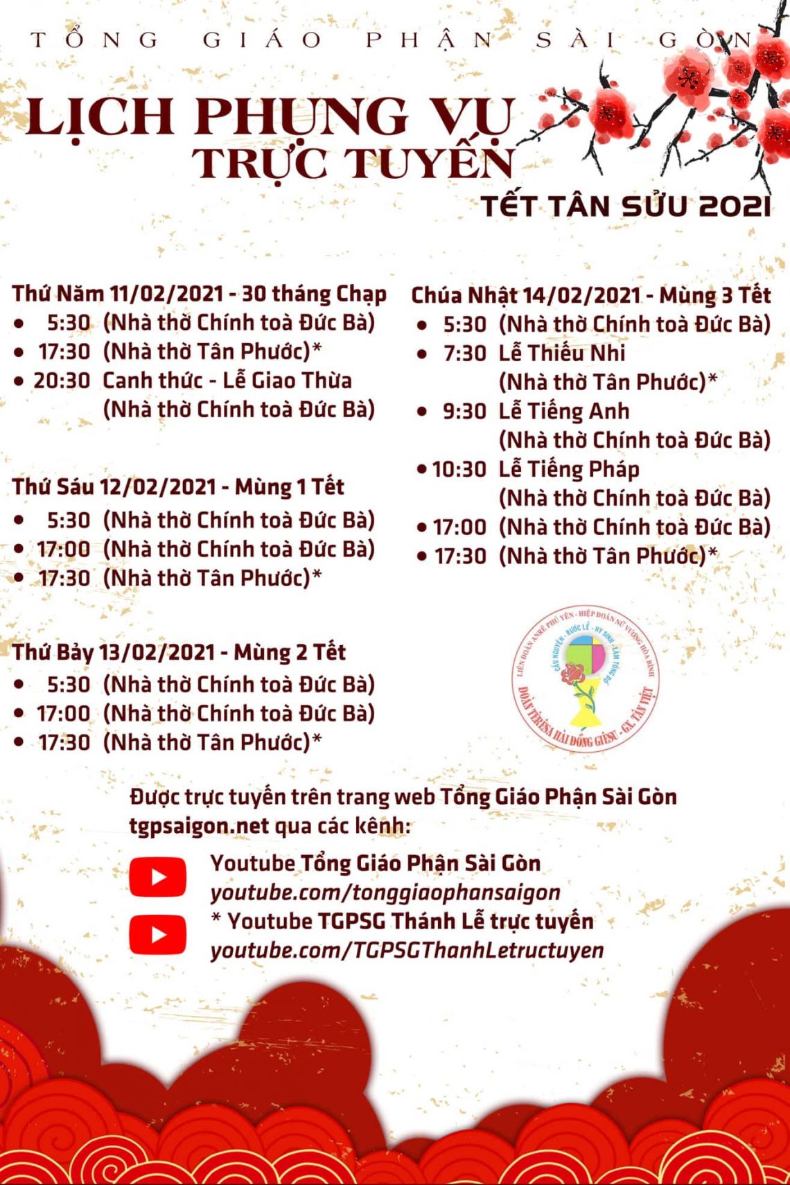 Hạn chế sinh hoạt xứ đoàn & Lịch phụng vụ trực tuyến TGP Sài Gòn