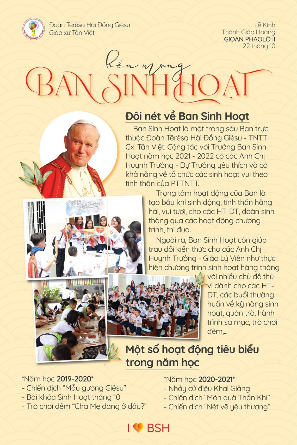 Lễ kính Thánh Giáo Hoàng Gioan Phao lô II – Bổn mạng Ban Sinh Hoạt (22.10.2021)